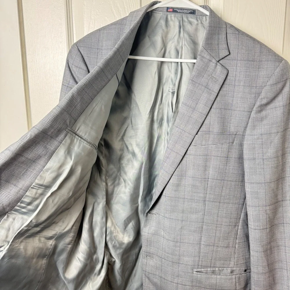 Hart Schaffner Marx Blazer Mens 44L Gray Glen Plaid Sport Coat Made in USA